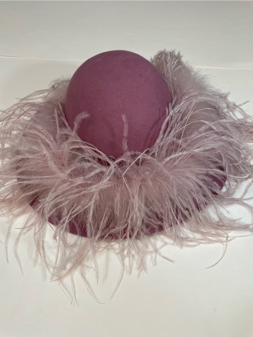 Vintage Rose Pink Boa Feather-Trim Wool Hat Ribbon Bow - Statement Church Derby - Picture 3 of 11